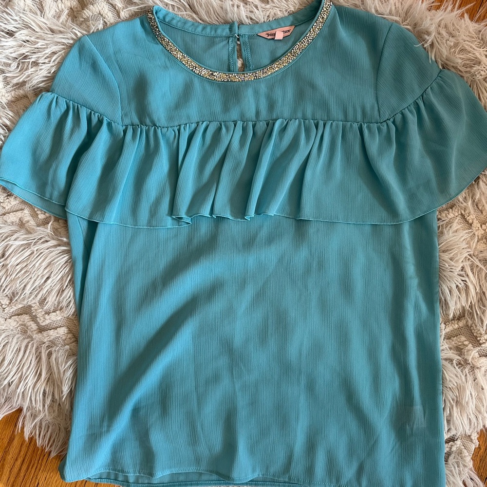 Juicy Couture Blue Ruffled Blouse with Peter Pan Collar